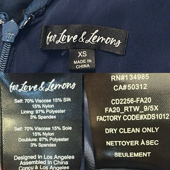 For Love & Lemons Lula Mini Dress Navy Polka Dot Ruched Chiffon Silk Party XS - Picture 9 of 10